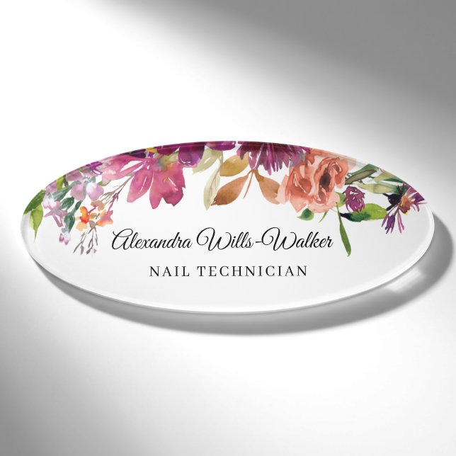 Blumenärztliche Wildblumen Nageltechniker Namenschild (Vorderseite)