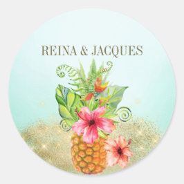 Blumenaufkleber für tropische Ananas Runder Aufkleber
