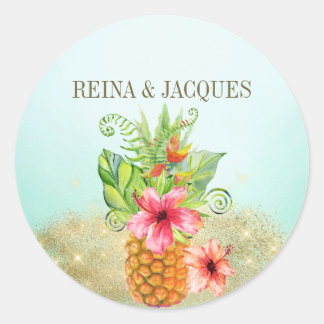 Blumenaufkleber für tropische Ananas Runder Aufkleber