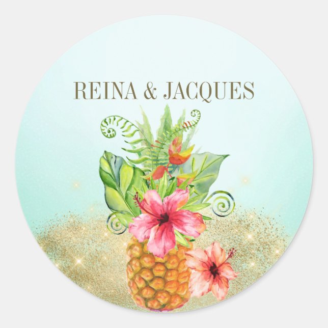 Blumenaufkleber für tropische Ananas Runder Aufkleber (Vorderseite)