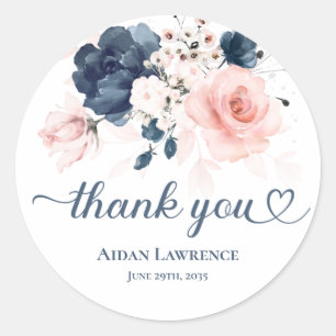 Blumenaufkleber in Navy Blue und Blush Pink Runder Aufkleber