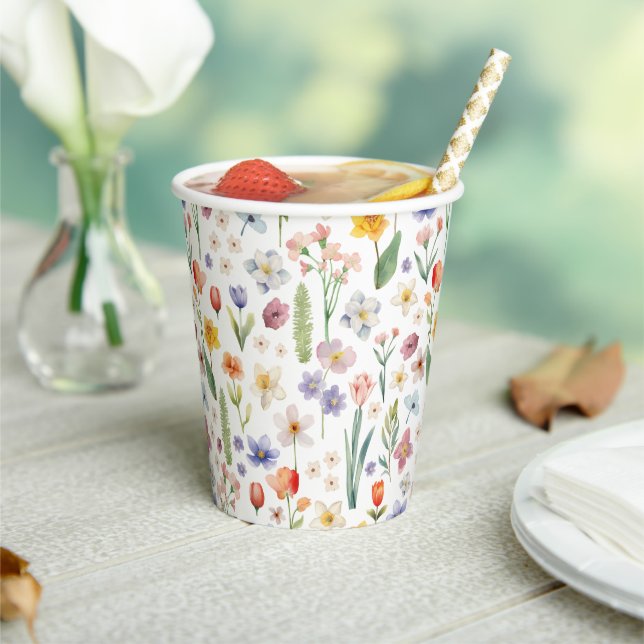Blumenbaby-Dusche - Aquarell-Wildblumen Pappbecher (In Situ)