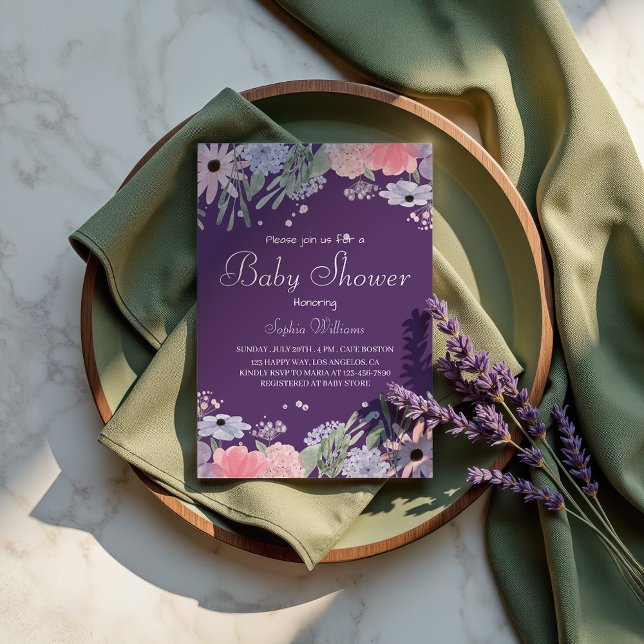 Blumenbaby-Dusche - Elegante Aquarellfarben-Blume Einladung (Von Creator hochgeladen)