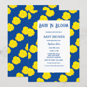 Blumenbaby in Bloom Baby Dusche Gelb Navy Blau Einladung