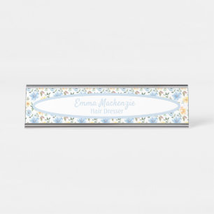 Blumenbahnhof Blaue gelbe Blumen Schreibtisch Zeic Schreibtischnamensplakette