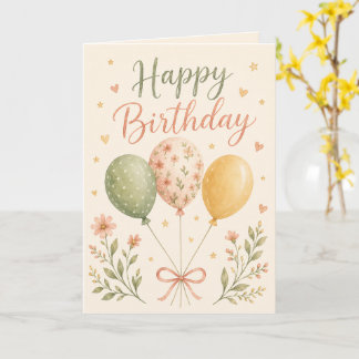 Blumenballons Froher Geburtstag Pastell Wasserfarb Karte