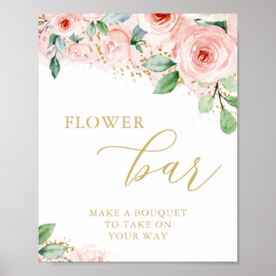 Blumenbar, rosa und goldene Blumen-Brautparty Poster