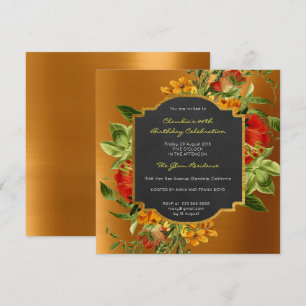 Blumenbarocke Geburtstag Goldene Rahmen Minze Grün Einladung