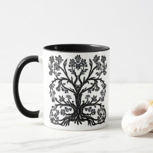 Blumenbaum in Schwarz auf Weiß Tasse