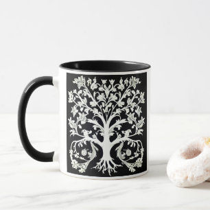 Blumenbaum in Weiß auf Schwarz Tasse