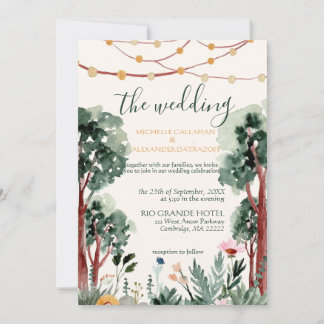 Blumenbäume im Freien laden zum Hochzeitsfeiern ei Einladung
