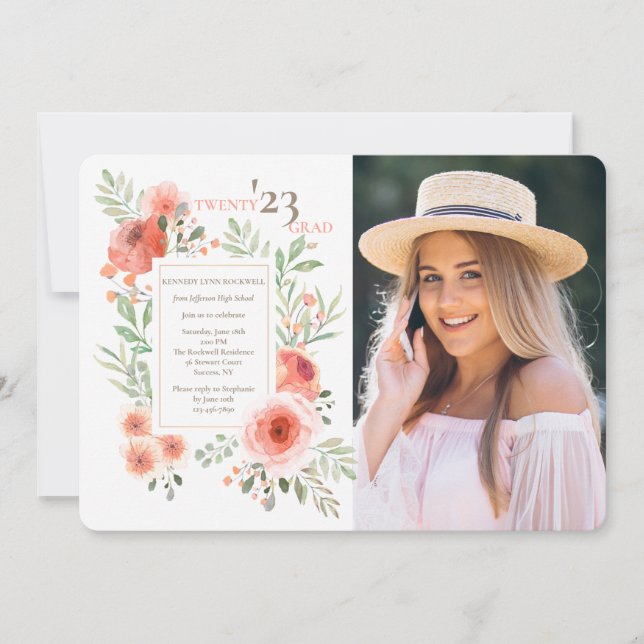 Blumenbeauty Abschluss Foto Einladung (Vorderseite)