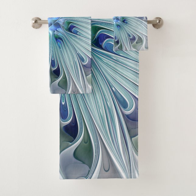 Blumenbeauty Abstrakt Moderne Blaue Pastell Blume Badhandtuch Set (Insitu)
