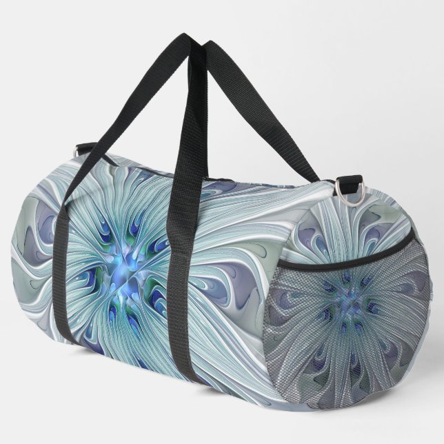 Blumenbeauty Abstrakt Moderne Blaue Pastell Blume Duffle Bag (Rechte Ecke)