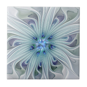Blumenbeauty Abstrakt Moderne Blaue Pastell Blume Fliese