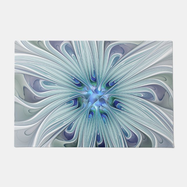 Blumenbeauty Abstrakt Moderne Blaue Pastell Blume Fußmatte (Vorderseite)
