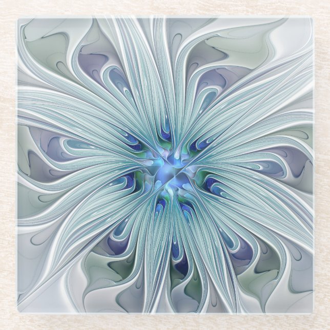 Blumenbeauty Abstrakt Moderne Blaue Pastell Blume Glasuntersetzer (Vorderseite)