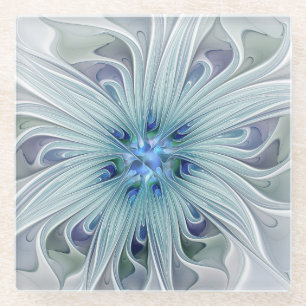Blumenbeauty Abstrakt Moderne Blaue Pastell Blume Glasuntersetzer