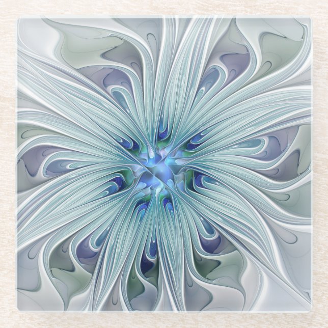 Blumenbeauty Abstrakt Moderne Blaue Pastell Blume Glasuntersetzer (Vorderseite)