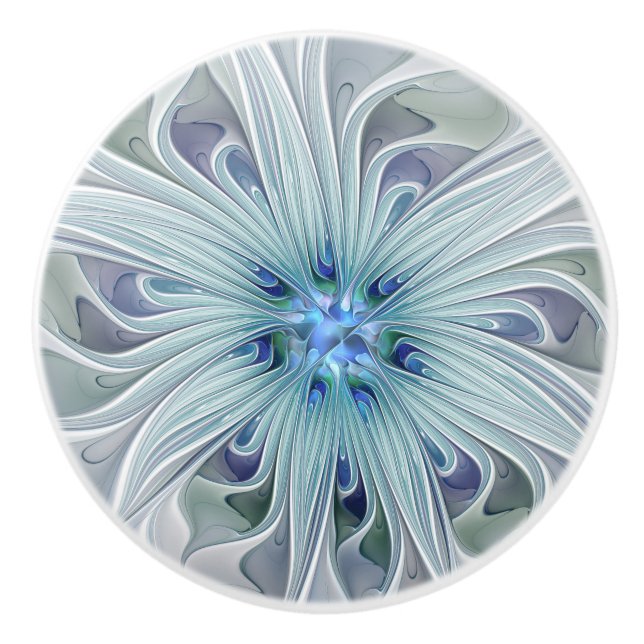 Blumenbeauty Abstrakt Moderne Blaue Pastell Blume Keramikknauf (Vorderseite)