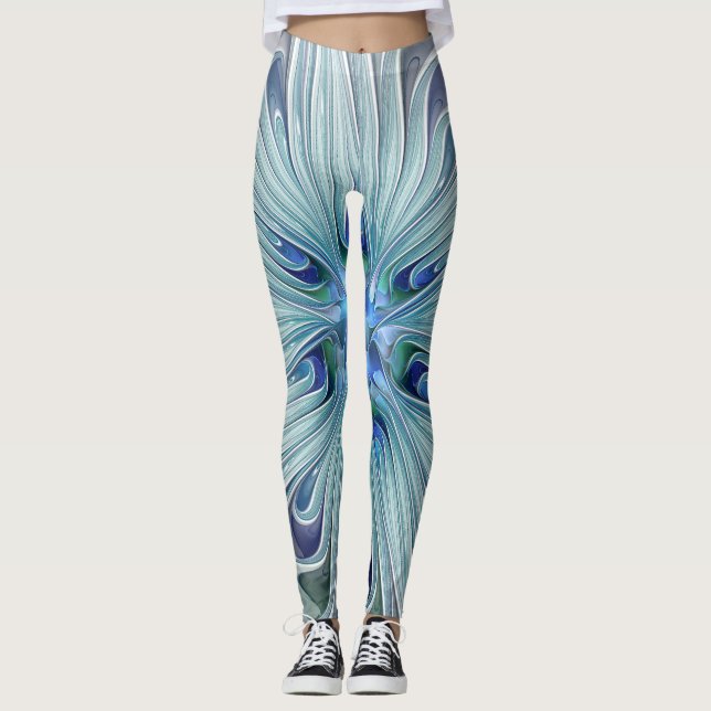 Blumenbeauty Abstrakt Moderne Blaue Pastell Blume Leggings (Vorderseite)
