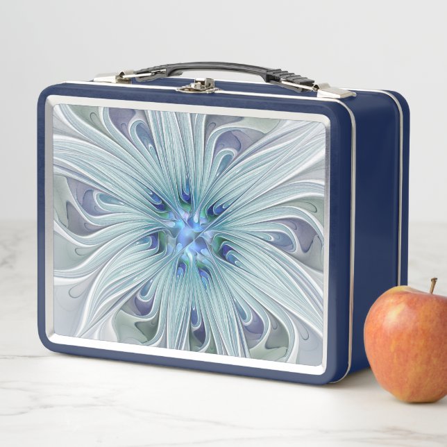 Blumenbeauty Abstrakt Moderne Blaue Pastell Blume Metall Brotdose (Beispiel)