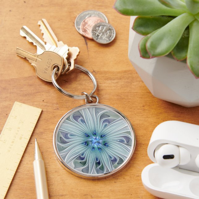 Blumenbeauty Abstrakt Moderne Blaue Pastell Blume Schlüsselanhänger (Schreibtisch)