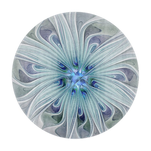 Blumenbeauty Abstrakt Moderne Blaue Pastell Blume Schneidebrett (Vorderseite)