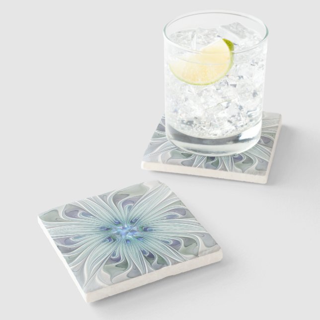 Blumenbeauty Abstrakt Moderne Blaue Pastell Blume Steinuntersetzer (Seitenansicht)