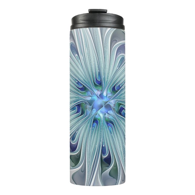Blumenbeauty Abstrakt Moderne Blaue Pastell Blume Thermosbecher (Vorderseite)