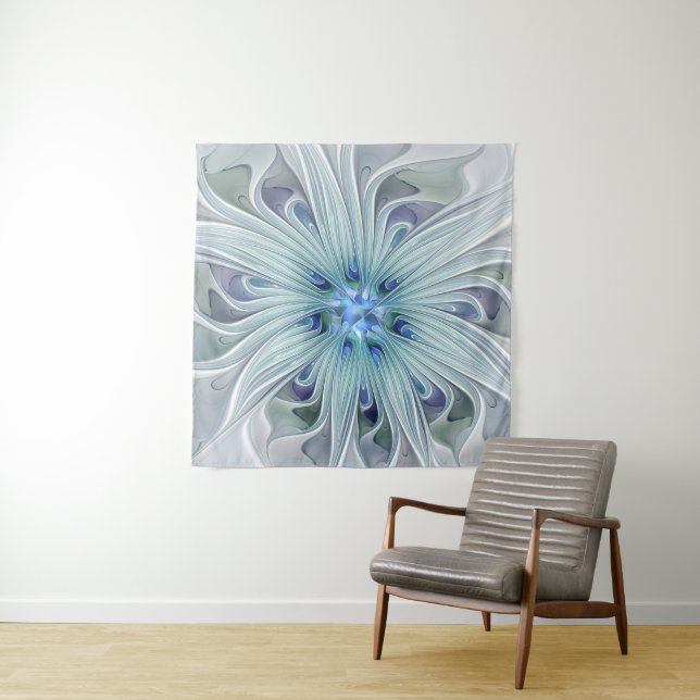 Blumenbeauty Abstrakt Moderne Blaue Pastell Blume Wandteppich (Beispiel)