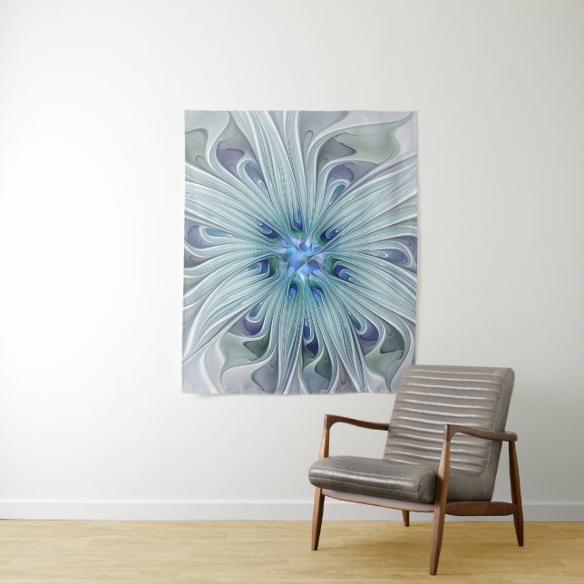 Blumenbeauty Abstrakt Moderne Blaue Pastell Blume Wandteppich (Beispiel)