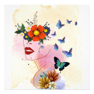 Blumenbeauty mit Schmetterlingen Wasserfarben Kuns Fotodruck