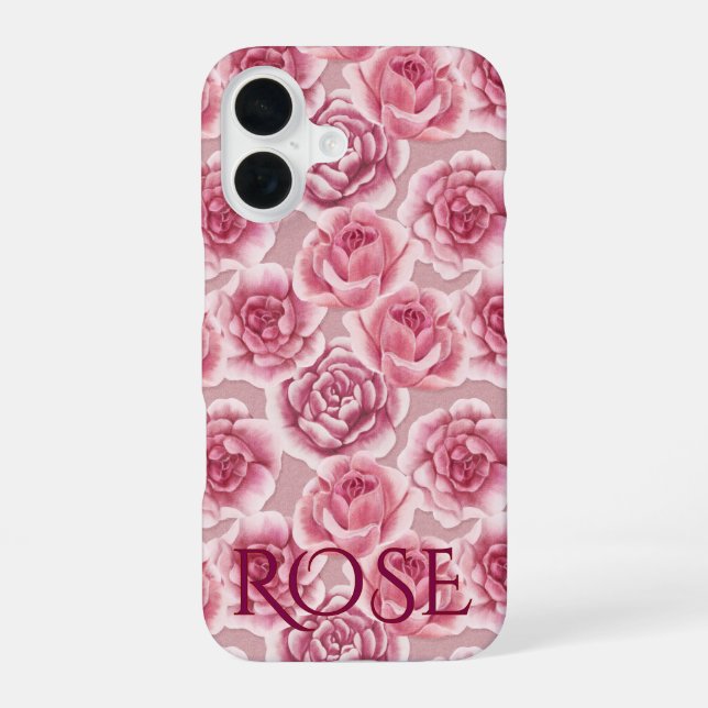 Blumenbeauty - Rose Muster und Name. iPhone 16 Hülle (Rückseite)
