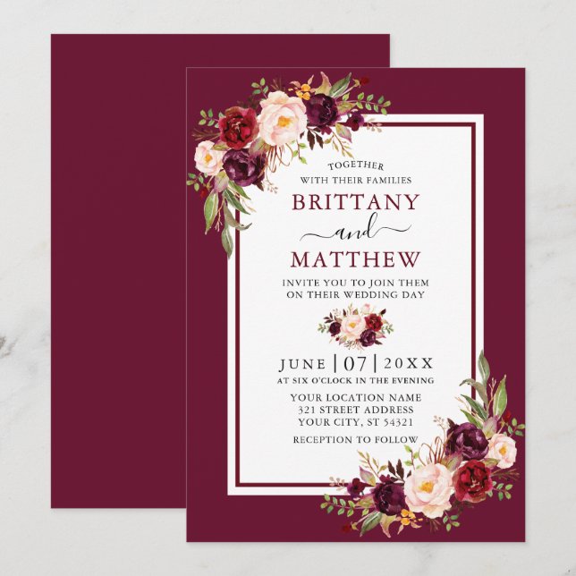Blumenbecher-Rahmen für Hochzeiten Einladung (Vorne/Hinten)