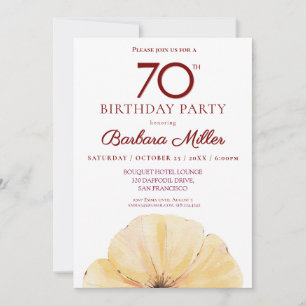 Blumenbeete 70. Geburtstag - Eleganter Gelbfall Einladung