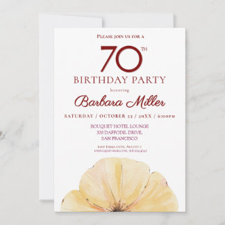 Blumenbeete 70. Geburtstag - Eleganter Gelbfall Einladung