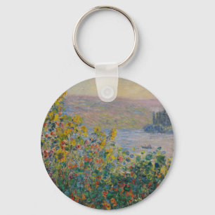 Blumenbeete in Vétheuil, impressionistische Landsc Schlüsselanhänger