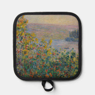 Blumenbeete in Vétheuil, impressionistische Landsc Topflappen