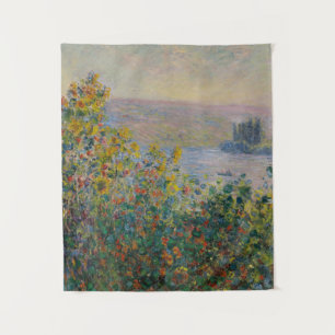 Blumenbeete in Vétheuil, impressionistische Landsc Wandteppich