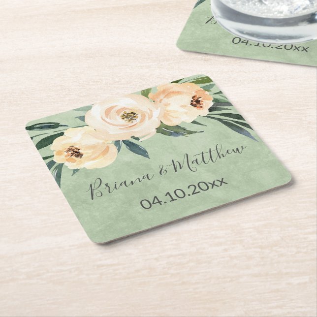 Blumenbeige Blush auf Grüne Hochzeit Rechteckiger Pappuntersetzer (angewinkelt)