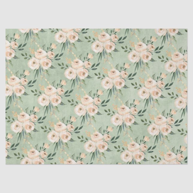 Blumenbeige Blush auf Grüne Hochzeit Seidenpapier (Vorderseite)