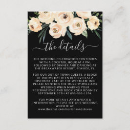 Blumenbeige Blush Gold auf schwarzen Hochzeiten De Begleitkarte