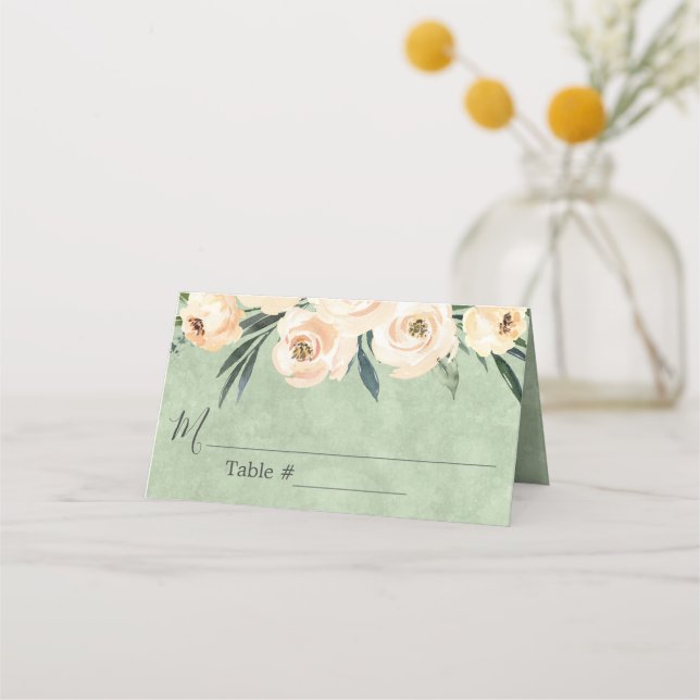 Blumenbeige Blush Sage Green Wedding Platzkarte (Vorderseite)