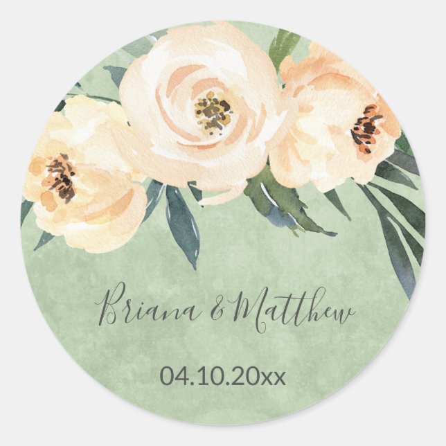 Blumenbeige Blush und Grüne Hochzeit Runder Aufkleber (Vorderseite)
