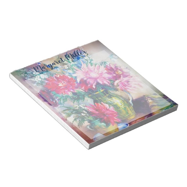 Blumenbemalung personalisiert notizblock (angewinkelt)