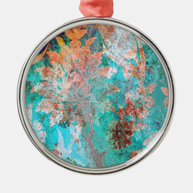 Blumenbemalung Silbernes Ornament (Vorne)