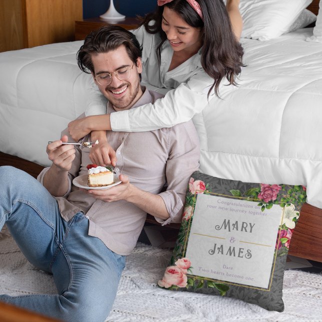 Blumenbenutzerdefinierter Text Hochzeitstil-Jubilä Kissen (Von Creator hochgeladen)