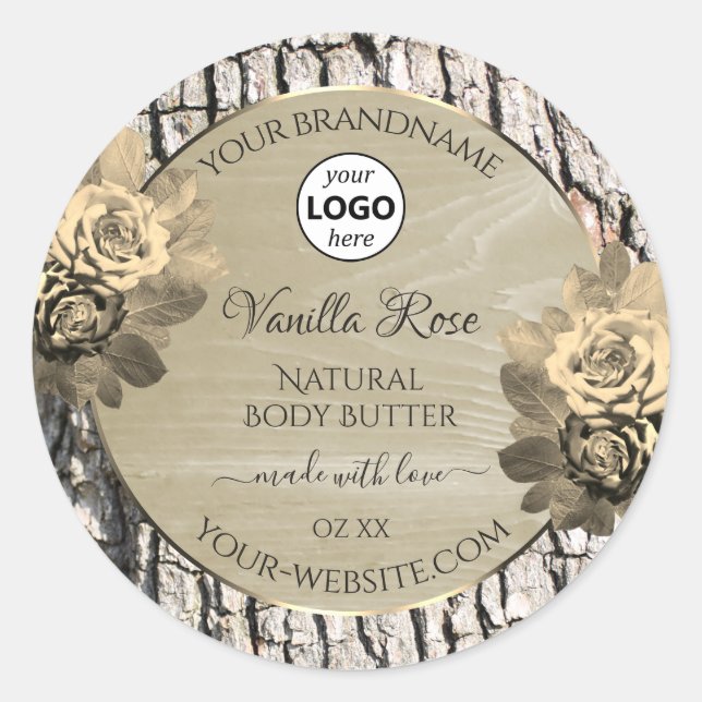 Blumenbezeichnungen Tree Bark Grain Rose Logo Runder Aufkleber (Vorderseite)