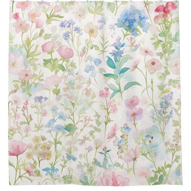 Blumenbezug, pastellfarbene Wildblumen Duschvorhang (Vorderseite)